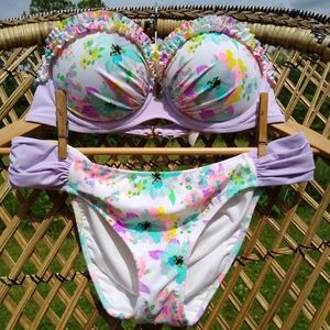 VS fresh floral ruffle scrunch Push-Up Bikini 34C Medium